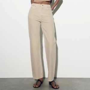 Zara Beige Straight-Leg Jeans